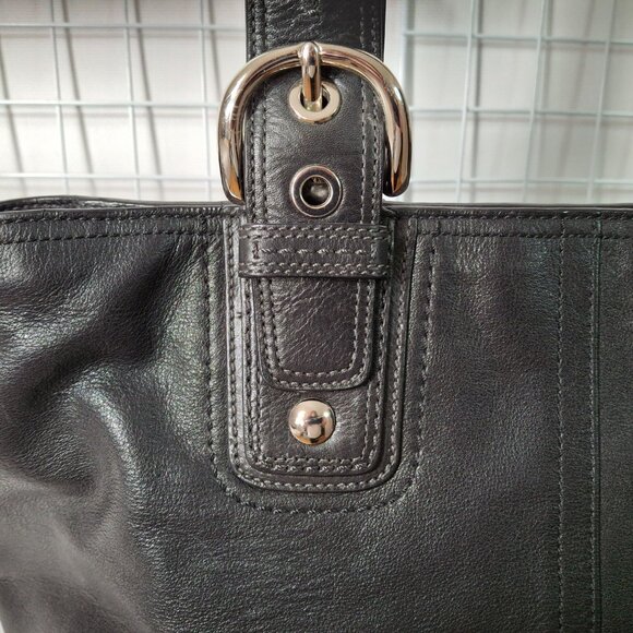 Coach "Soho" Black Soft Leather Buckle Satchel Top Handle Zippered Shoulder Bag - Picture 8 of 15